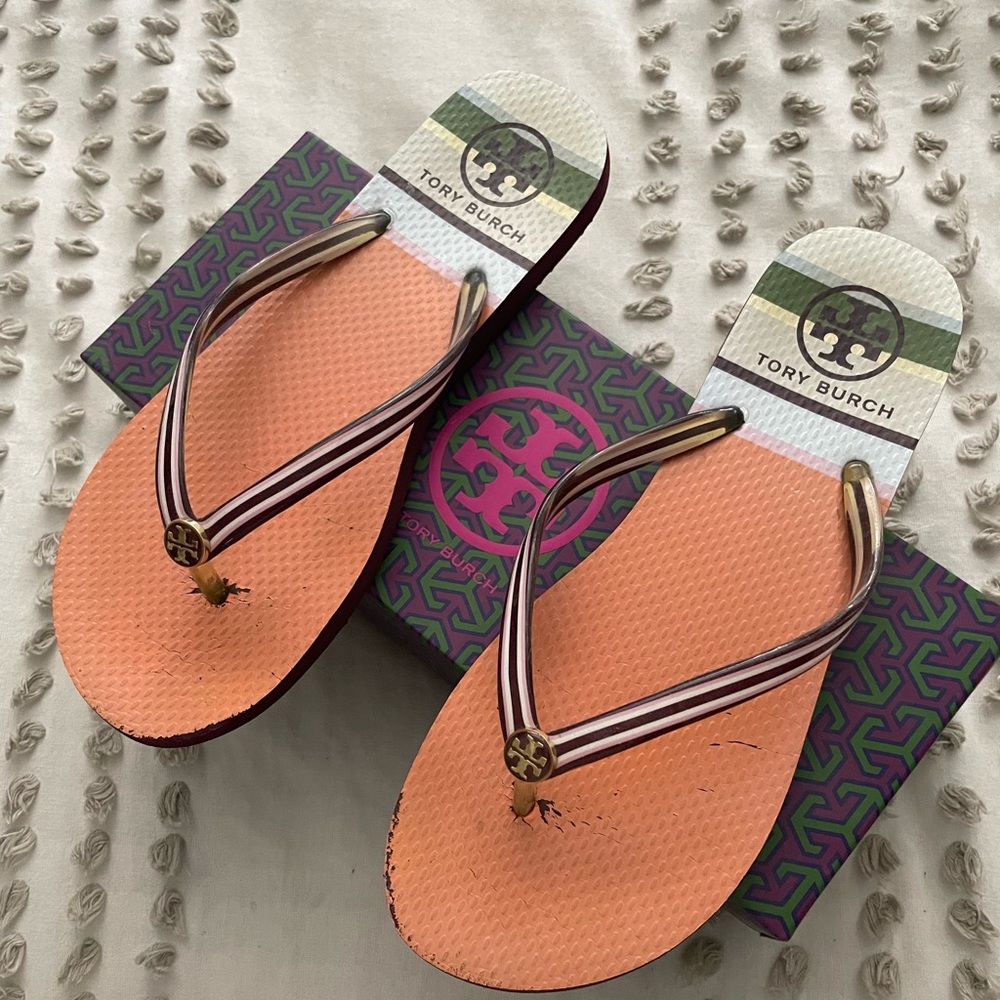 Tory Burch eclipse stripe flip flops